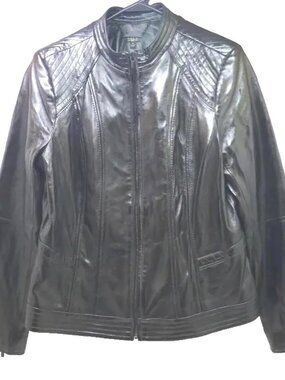 Vintage black leather moto jacket women's rockabilly punk biker coat
